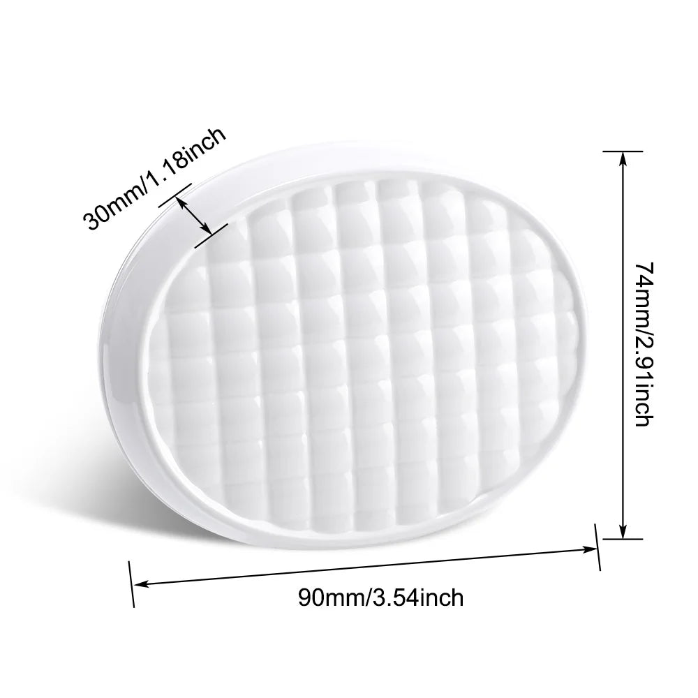 Oval white LED light therapy device with textured surface and size dimensions shown